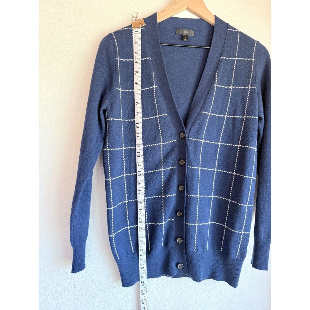 J.Crew Wool Cashmere Windowpane Plaid Cardigan Sweater Navy Blue XS EUC - Picture 10 of 12